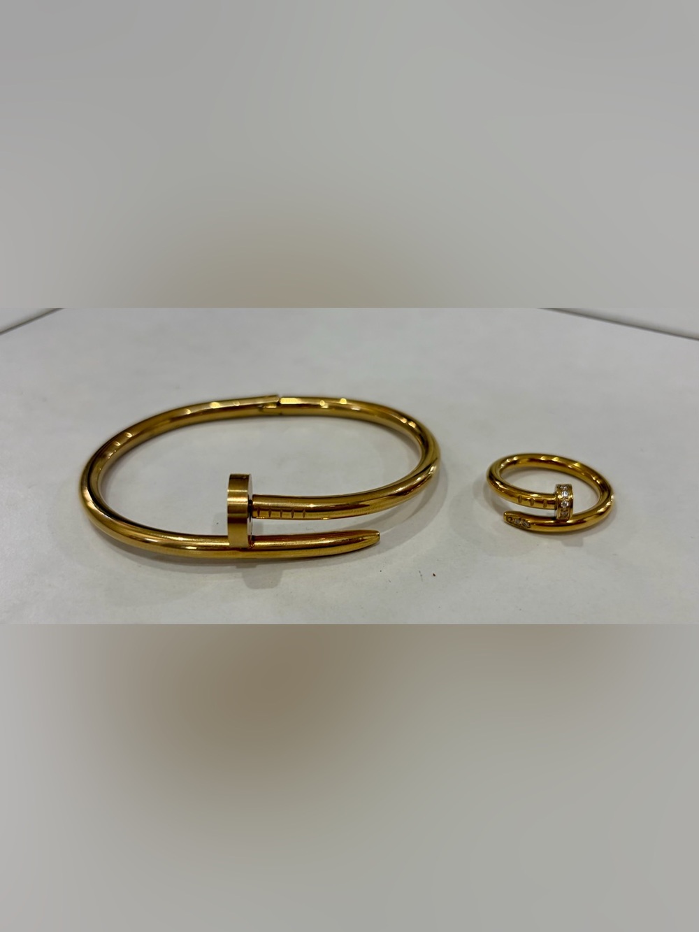 Gold Tone Women’s Nail Hinged Bangle Bracelet and Ring Set